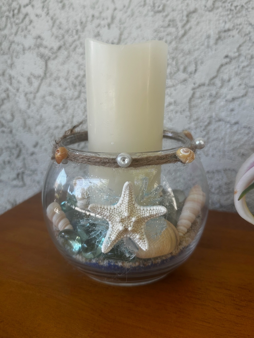 Coastal Starfish Glass Candle Holder - Cream